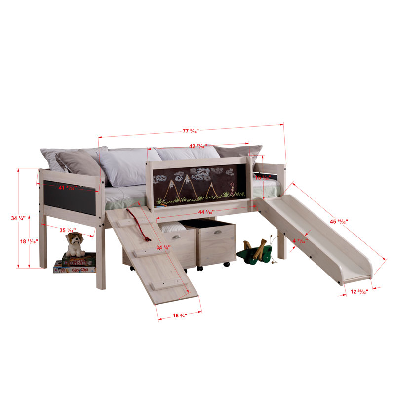  Twin Solid Wood Platform Loft Bed by Donco Kids, White Wash/Dark Grey