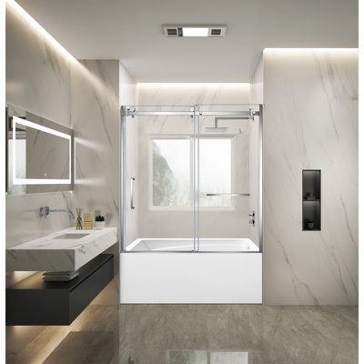 Kingston Brass 60-Inch Acrylic Rectangular 3-Wall Anti-Skid Alcove Tub With Tub Door, Hand Drain