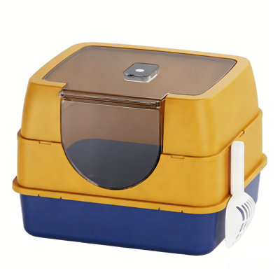 Bac à litière fermé pour chat avec pelle, bac à litière pour chat et multi-chats, anti-fuite, antiadhésif (orange)