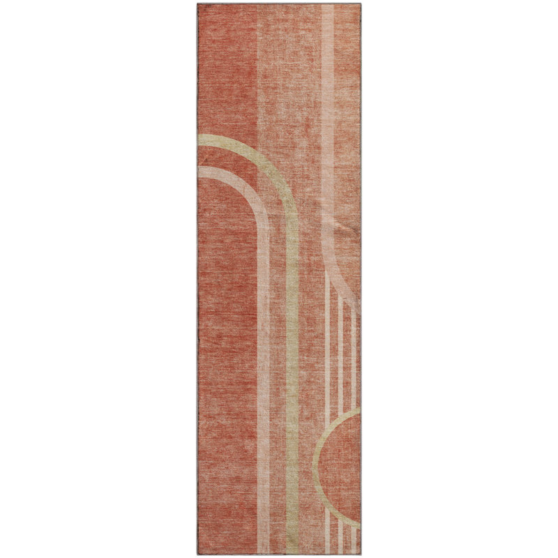 Premium Machine Washable Cerrito AMF532 Salmon Rug, Runner 2'3" x 7'6"