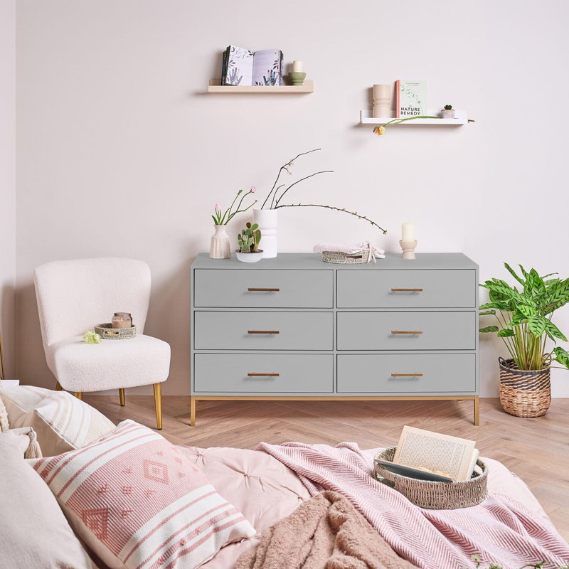 Agna 140 cm W Chest of 6 Drawers, Grey