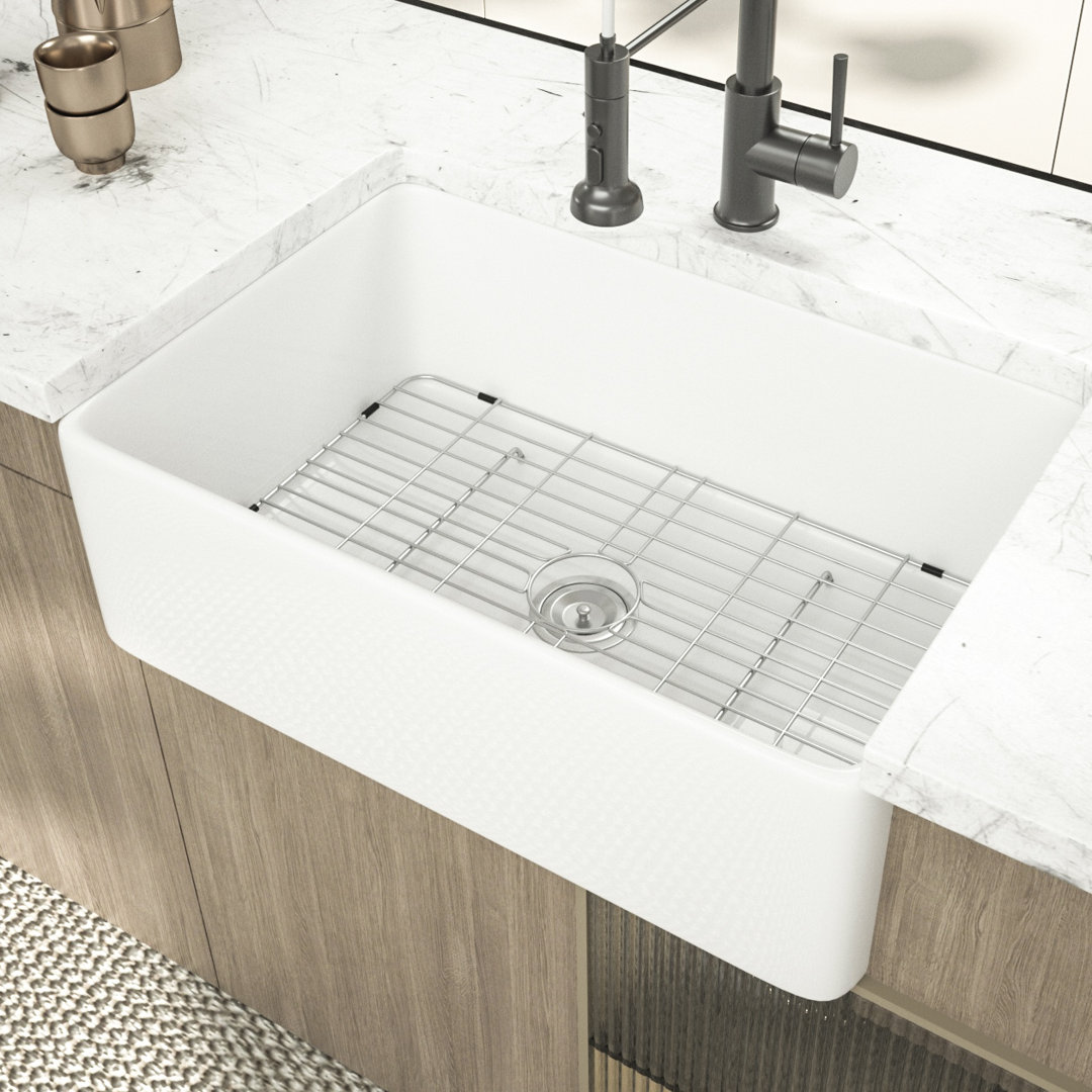 30'' L x 20" W Farmhouse Kitchen Sink White Ceramic Single Bowl Kitchen Sink Apron Front Sink Logmey
