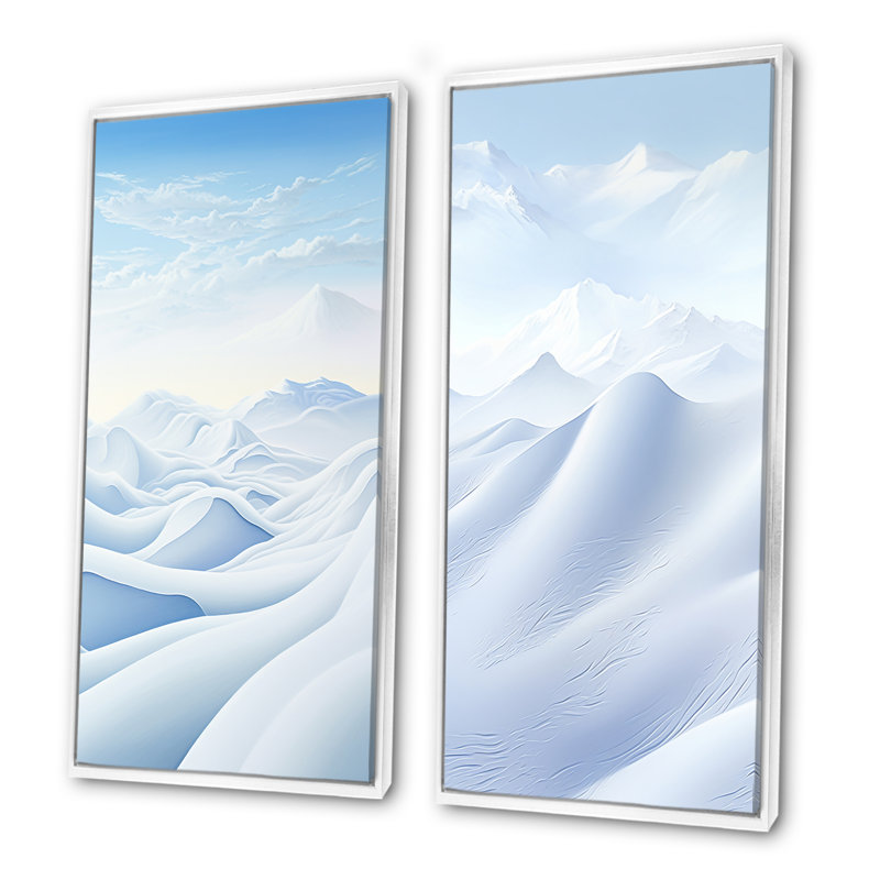«Winter Desert Snow Scenery», ensemble de 2 reproductions d'art sur toile, Cadre flottant blanc, H 32 po x l 33 po