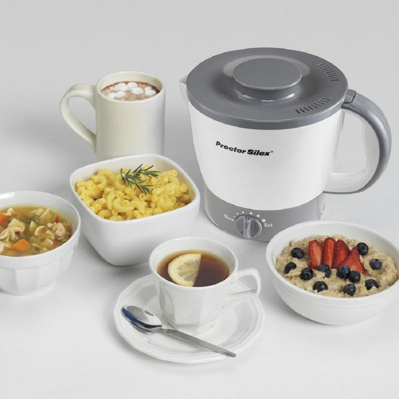 Proctor Silex 32oz White and Gray Adjustable Temperature Electric Kettle