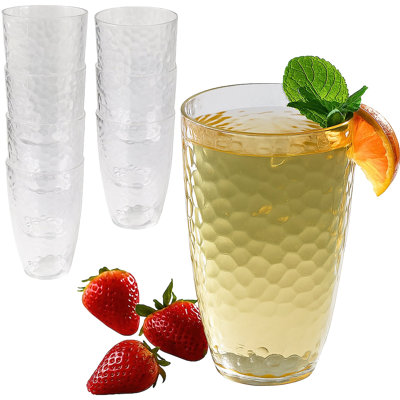 23 oz Hammered Acrylic Cups - Clear Drinking Glasses Set of 8 - Shatterproof Reusable Tumblers for Water, Iced Coffee, Lemonade, Cocktails - Kitchen & Party Essentials