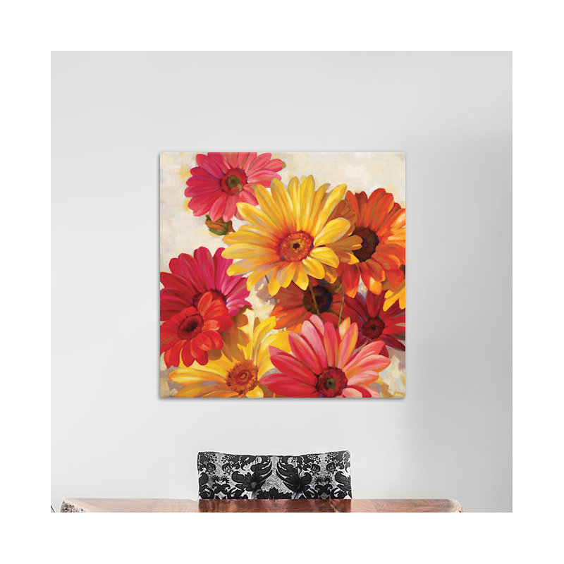 Marguerites pour spring, peinture sur toile tendue, H 12 po x l 12 po x P 0,75 po
