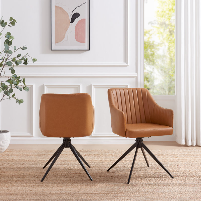 Tamorion Pillar Black Round Table With 4 Cleother Luxury Velvet Upholstered Swivel Dining Chairs, Tan