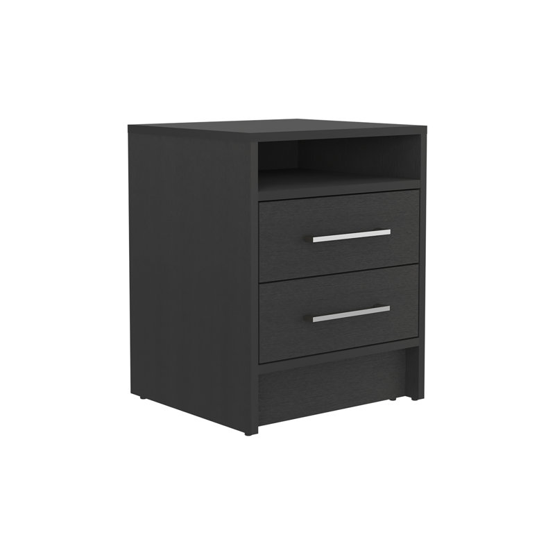 Nightstand 20"H, Two Drawers, Superior Top, Metal Handles, Black, Black