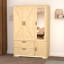Armoire 4 portes avec miroir, armoire à DEL avec portes et 2 tiroirs, armoire de rangement en bois avec tringle, tablettes réglables, naturel