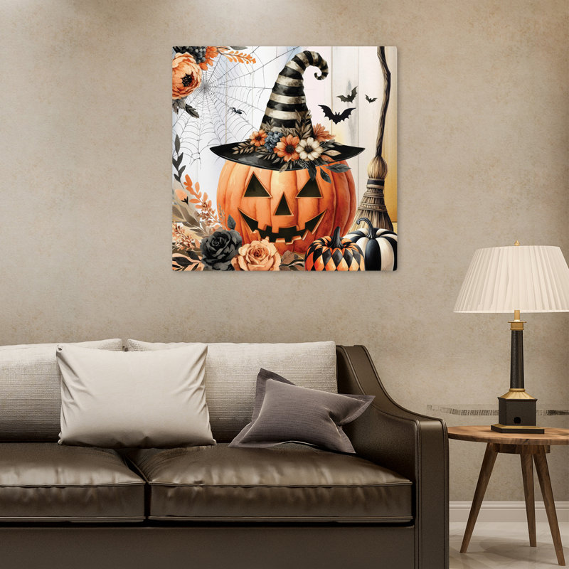 Art floral rétro Jack O'lantern, H 32 po x l 32 po
