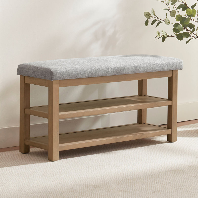 Polyester Upholstered Storage Bench, Grey, 54.1cm H x 101.3cm W x 35.1cm D