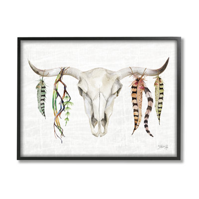" Longhorn Animal Skull South Western Cattle Patterned Feathers " by Marla Rae