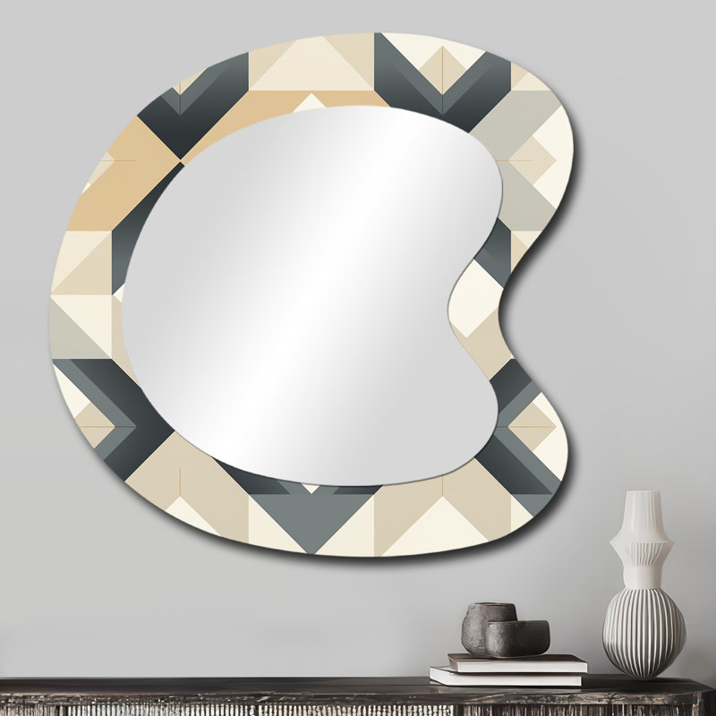 Minimalist Symmetry Boho Pattern - Irregular Geometric Assymetrical Modern Unique Wall Mirror, 27" x 27"