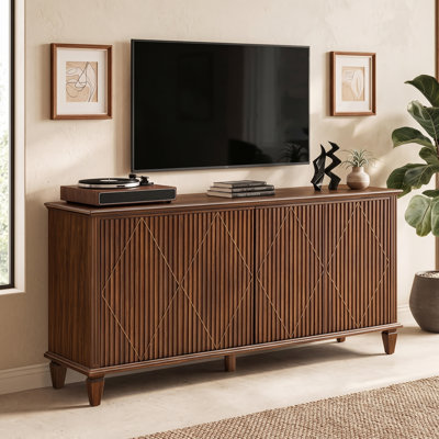 Meuble télé de style Mid-Century de 58 pouces avec portes cannelées géométriques