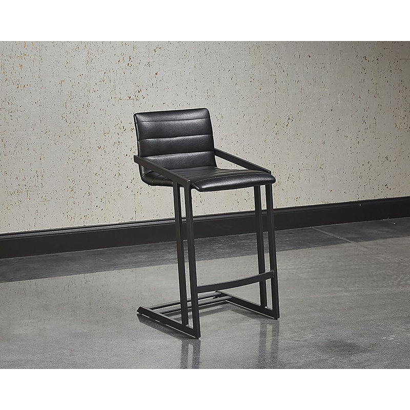 Webber Upholstered Stool with Metal Frame, Black Faux Leather, Counter Stool (26" Seat Height)