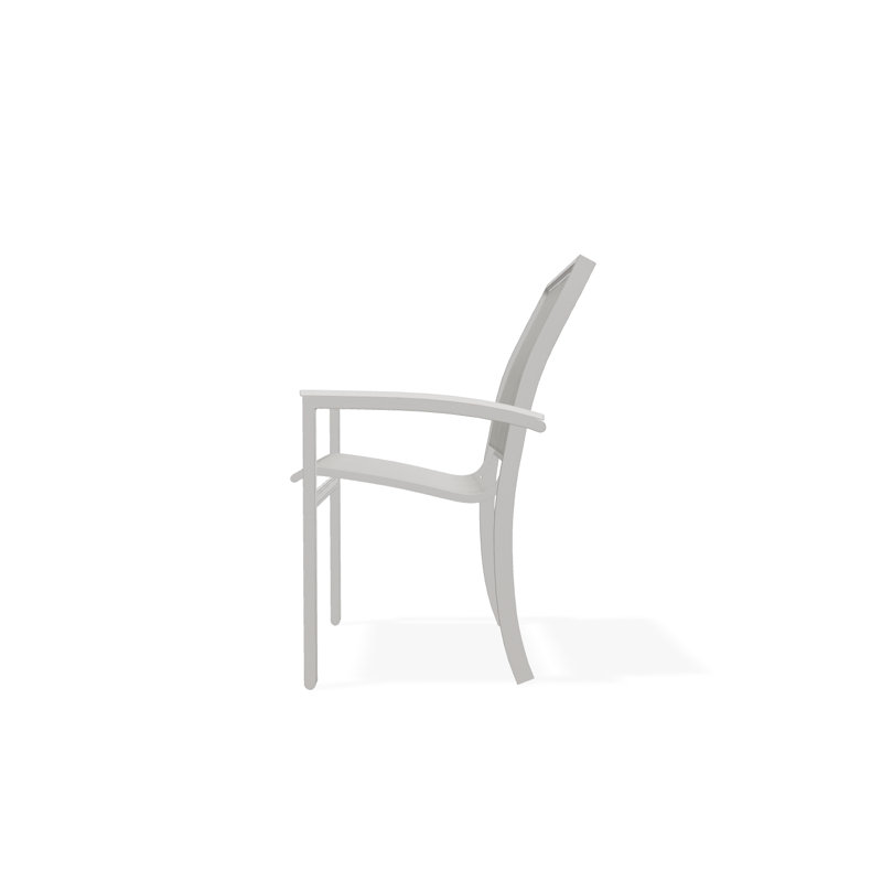Bazza Sling Aluminum Frame Dining Height Stacking Café Chair with Marine Grade Polymer Arm Accent, Smoke, Warm Gray