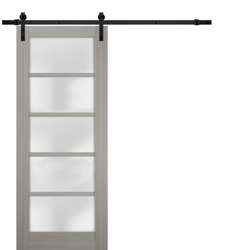 Porte de grange robuste Quadro 4002 Ginger Ash, rail de 2 m (6,6 pi), quincaillerie lourde, porte intérieure à panneau plein, 107 cm x 244 cm (42 po x 96 po), rail noir.