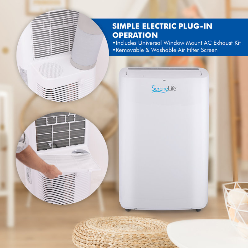 SereneLife 14,000 BTU White Portable Air Conditioner with Remote