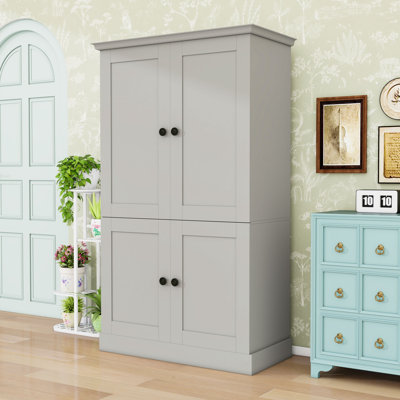 Kitchen Pantry Cabinet with Workstation, 4 Doors, 3 Drawers, 6 Wine Racks and Adjustable Shelves