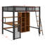 Lit mezzanine spacieux en métal avec bureau intégré, garde-robe et étagères