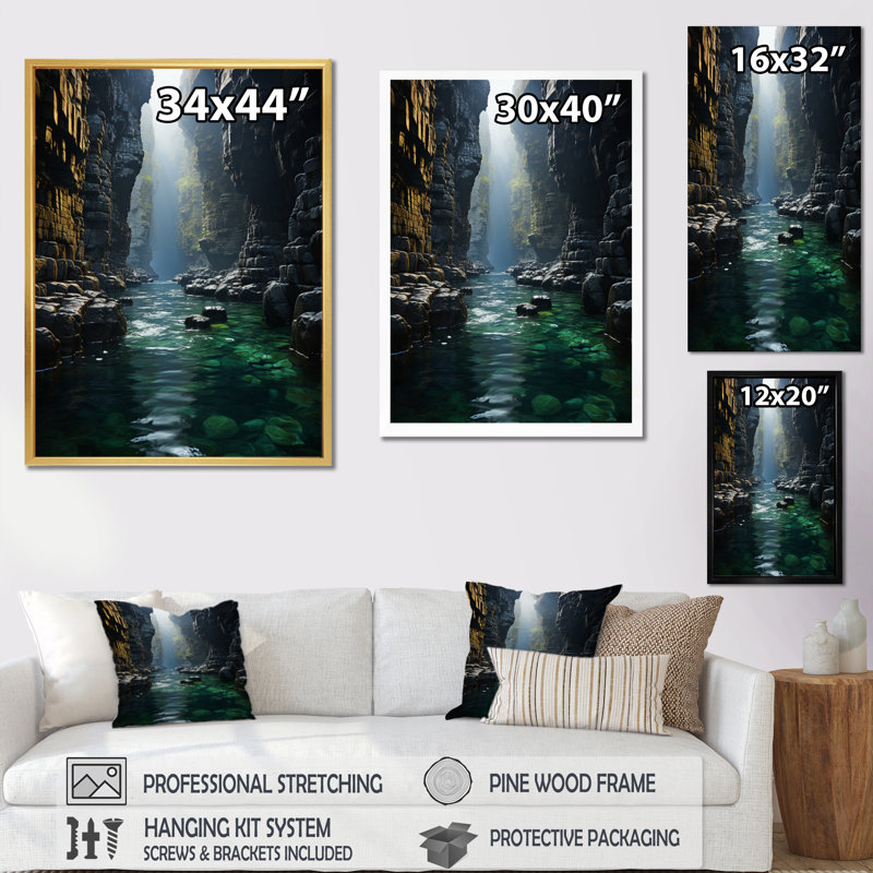Impression sur toile Beckener Canyon Enigmatic Profondeurs I, Cadre photo noir, H 32 po x l 16 po x P 1 po