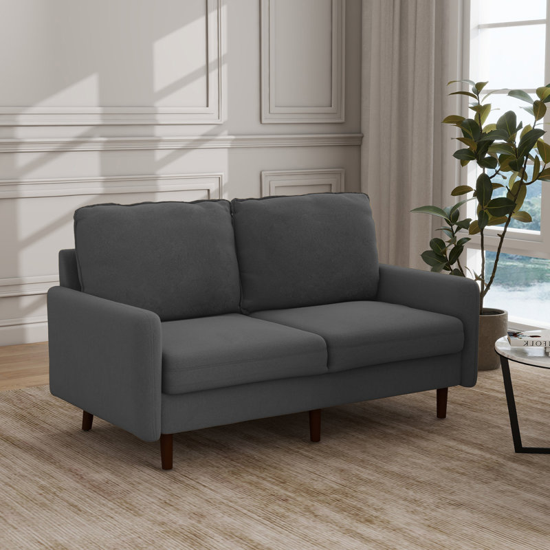 Hollymead 144.6Cm Velvet Square Arms Loveseat, Grey