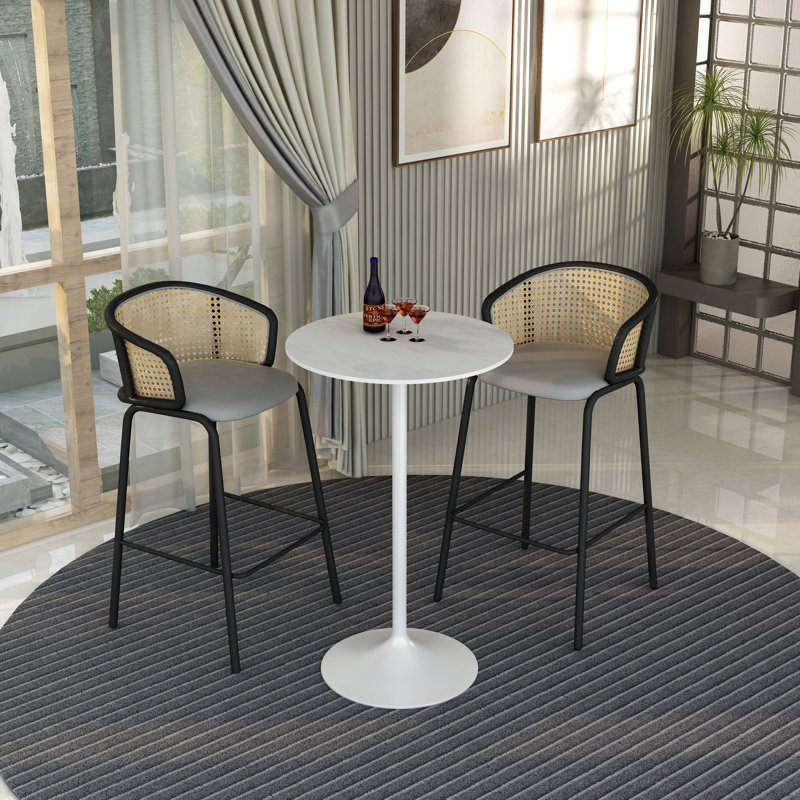Heatherton Modern Bar Height Dining Table with Resin Top and Steel Pedestal Base Kitchen Table Seats 2-6 Person, Marble White