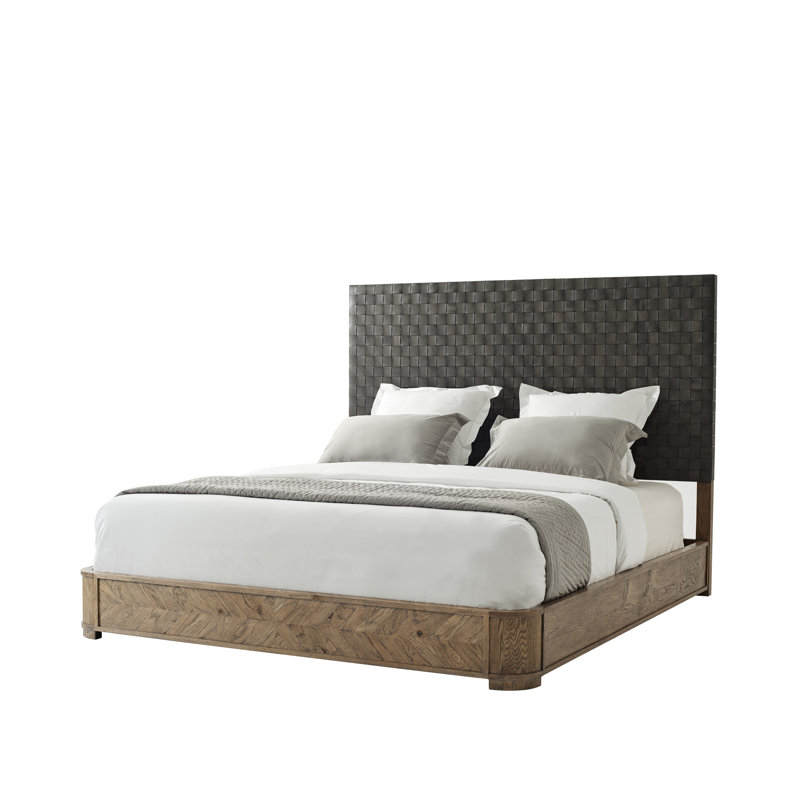Weston Oak and Leather Upholstered King Platform Bed