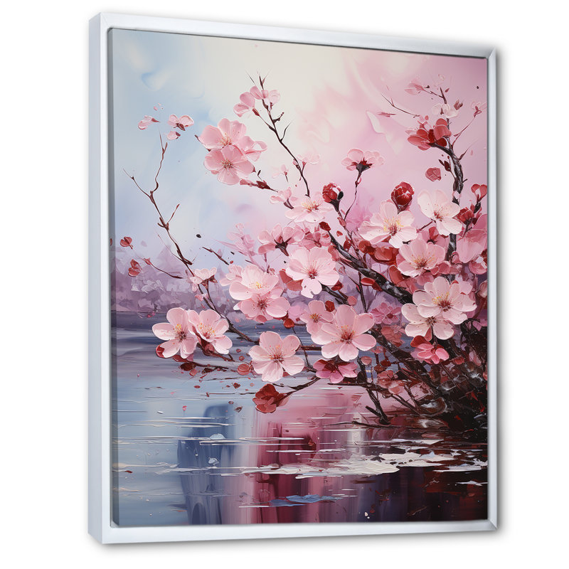«Cherry Blossom Flower Meadow II», reproduction sur toile, H 40 po x l 30 po x P 1,5 po, Cadre flottant blanc