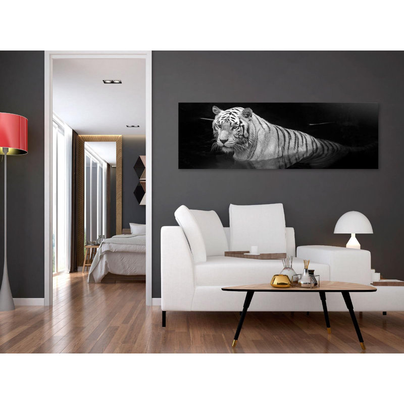 Tigre brillant sur toile, H 20 po x l 59 po x P 0,7 po, Noir / blanc