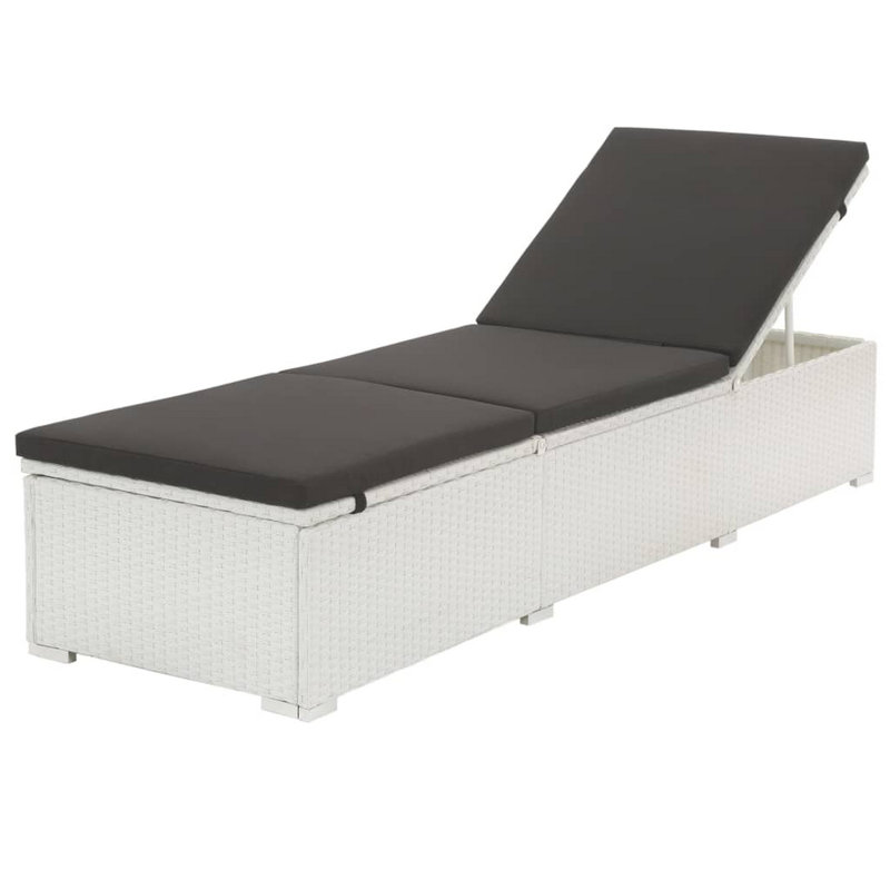Chaise longue d'extérieur ajustable, coussin, rotin Nino, Noir, noir, noir, noir, Blanc