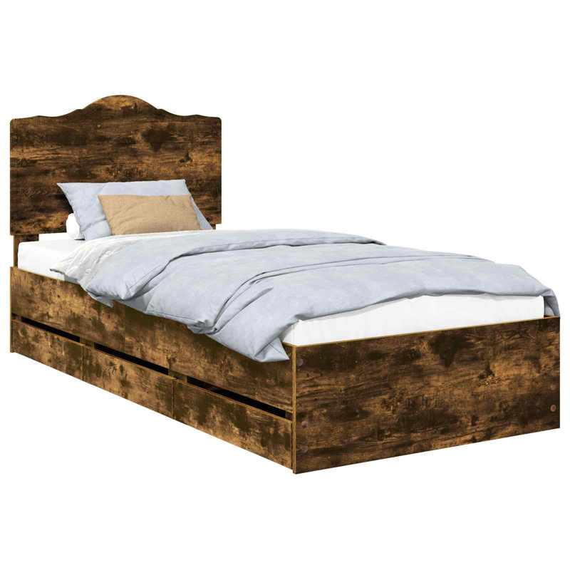Bed Frame, European Single (90 x 200 cm), Smoked Oak