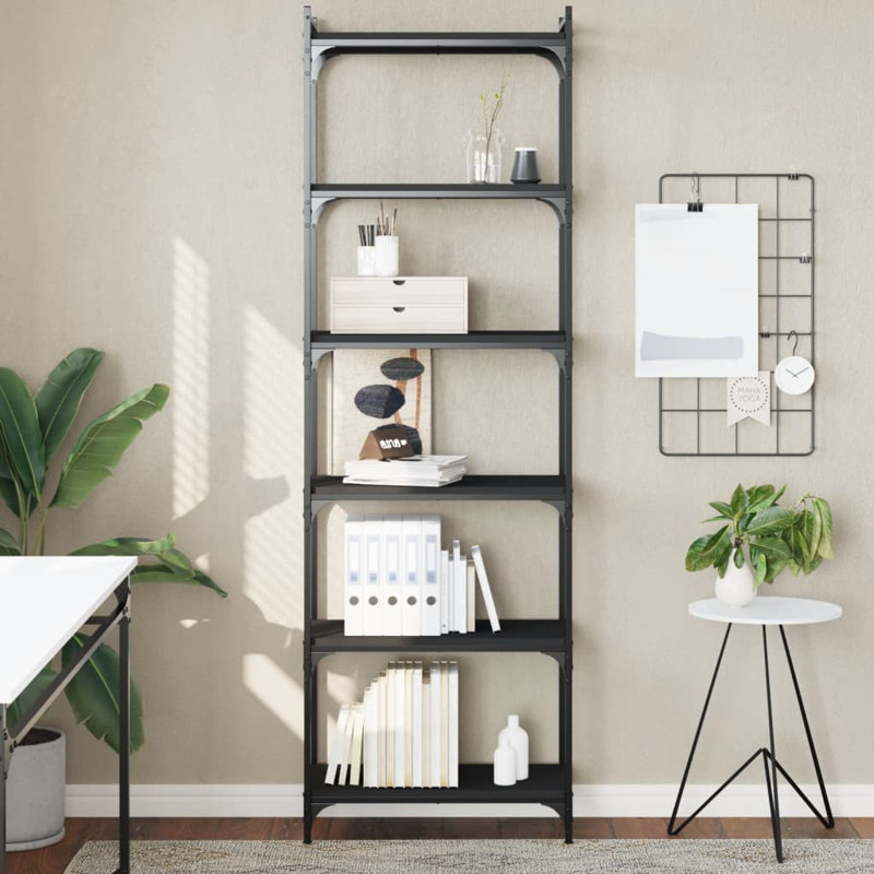 Tymarius Bookcase, Black, (6 Shelves) 74" H x 24" W x 12" D