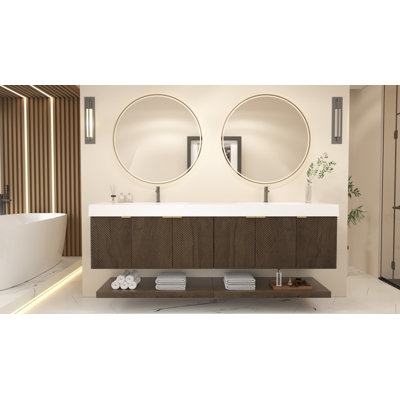 Moreno Stella 84 Inches Wall Mounted Vanity Set With Doors And Inside Drawer