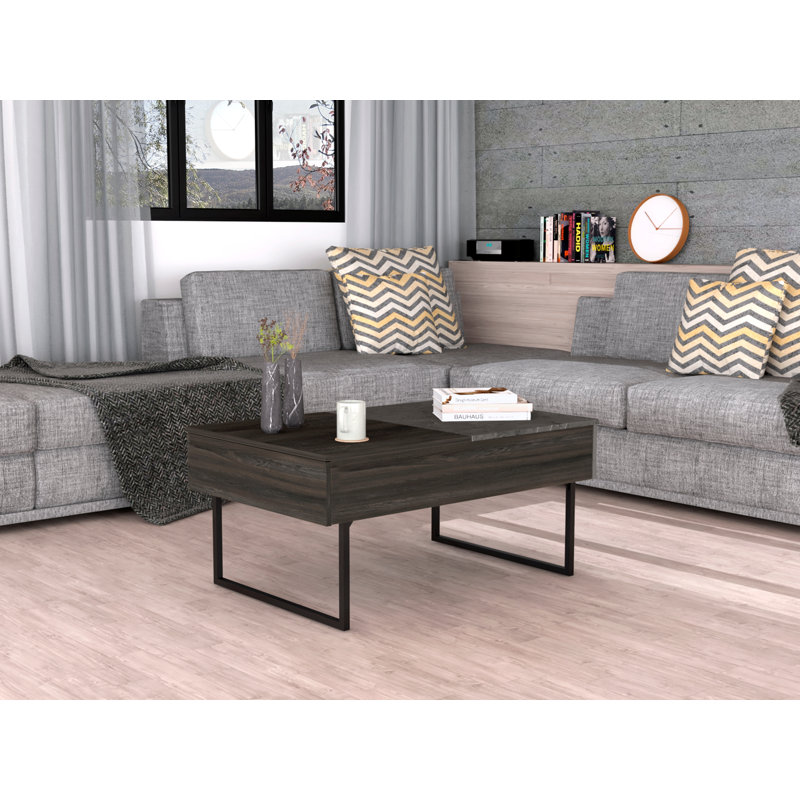 Table basse à plateau relevable 2 tiroirs, finition espresso / onyx, Espresso