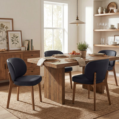 Chaise de meuble-lavabo très large rembourrée de 20,1 po, fauteuil d'appoint avec haut dossier à oreilles et fauteuil sans accoudoirs avec pieds en bois massif pour salle à manger, noir, ensemble de 4