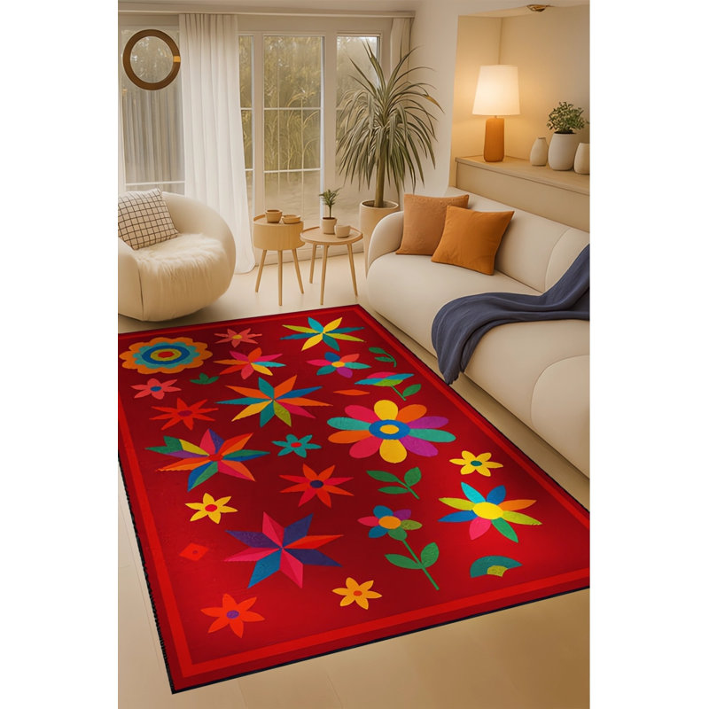 MOSSO Green Floral Washable Woven Backing Area Rug, 2'4" x 3'11"