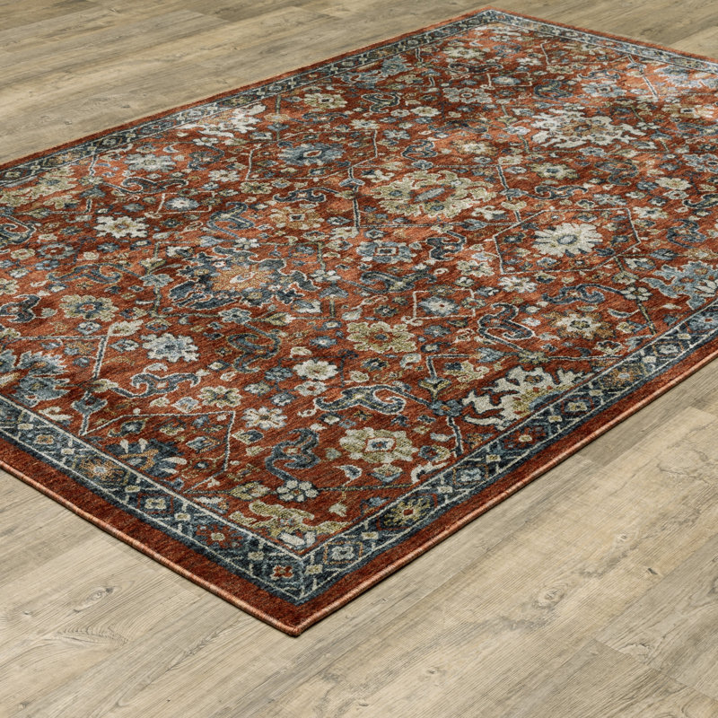 Lumsden Updated Classic Rust Red/Blue Area Rug, Rectangle 5'3" x 7'3"