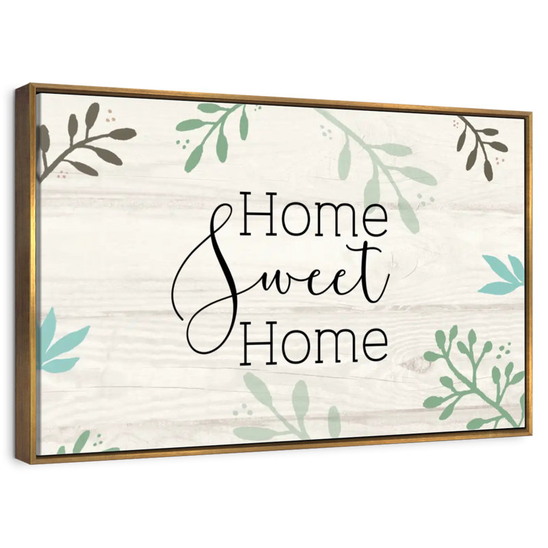 Panneau mural Home Sweet Home, Cadre flottant doré, 37 po x 25 po
