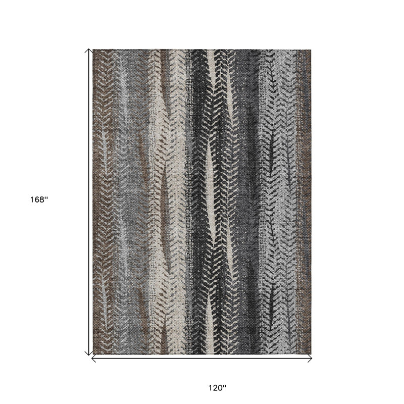 Tapis intérieur lavable 10 pi x 14 pi brun et ivoire à feuilles botaniques