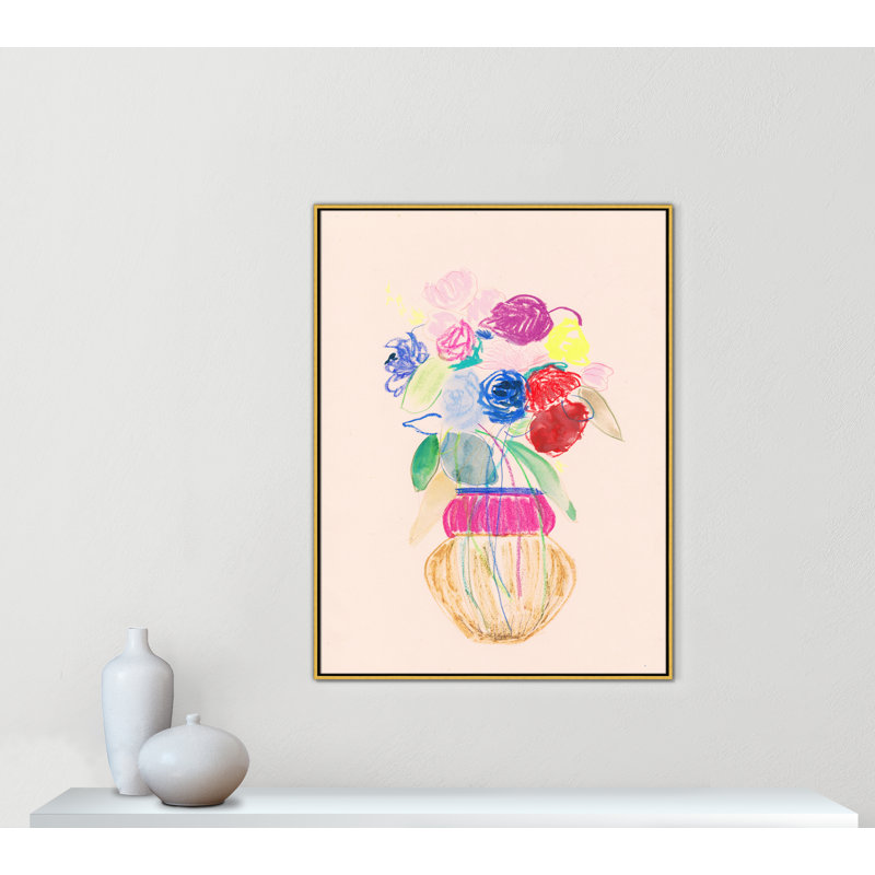 «Simple Floral II» par Bea Dina, Pas de tapis, H 49,5 po x l 37,5 po x P 2 po, Toile avec cadre flottant or