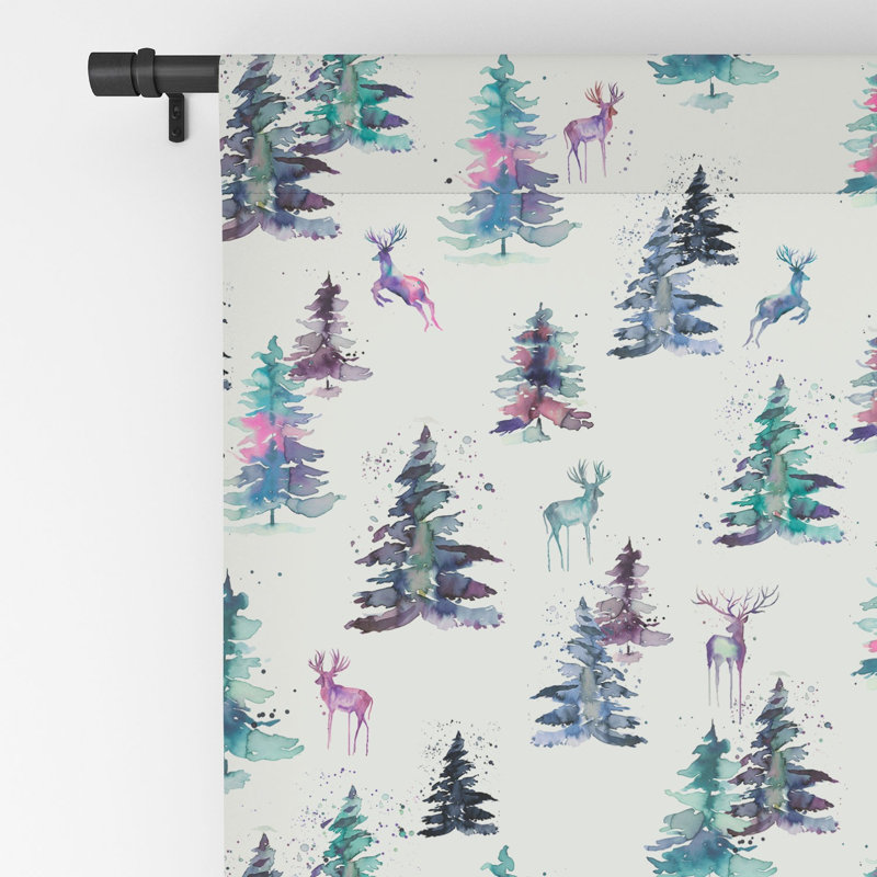 Ninola Design Deers And Trees Forest Pastel 1pc Blackout Window Curtain Panel, 50" W x 108" L