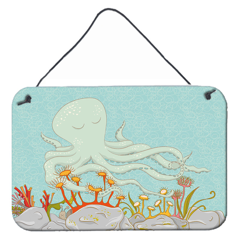 Farmhouse Wall Decor on Metal, Light Blue, No Dog, Octopus 2