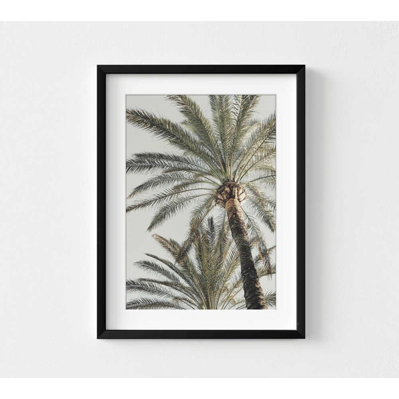 Impression d'art tropical tropical: palmiers ensoleillés - décor bord de mer, H 32 po x l 24 po, Noir