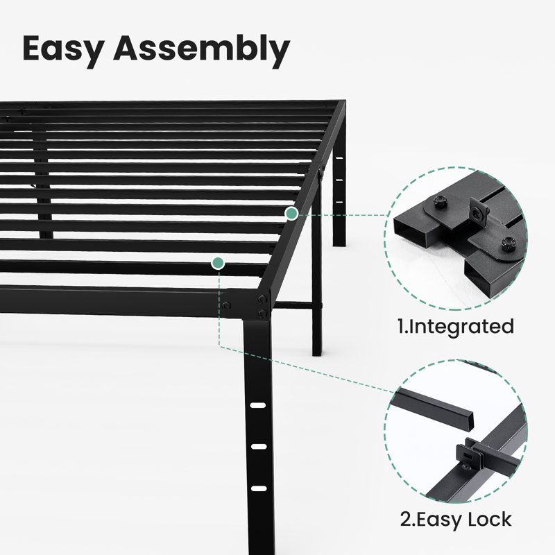 Lutherville 18'' Black Metal Platform Bed Frame With Steel Slat Support, No Box Spring Needed, 18", Twin XL