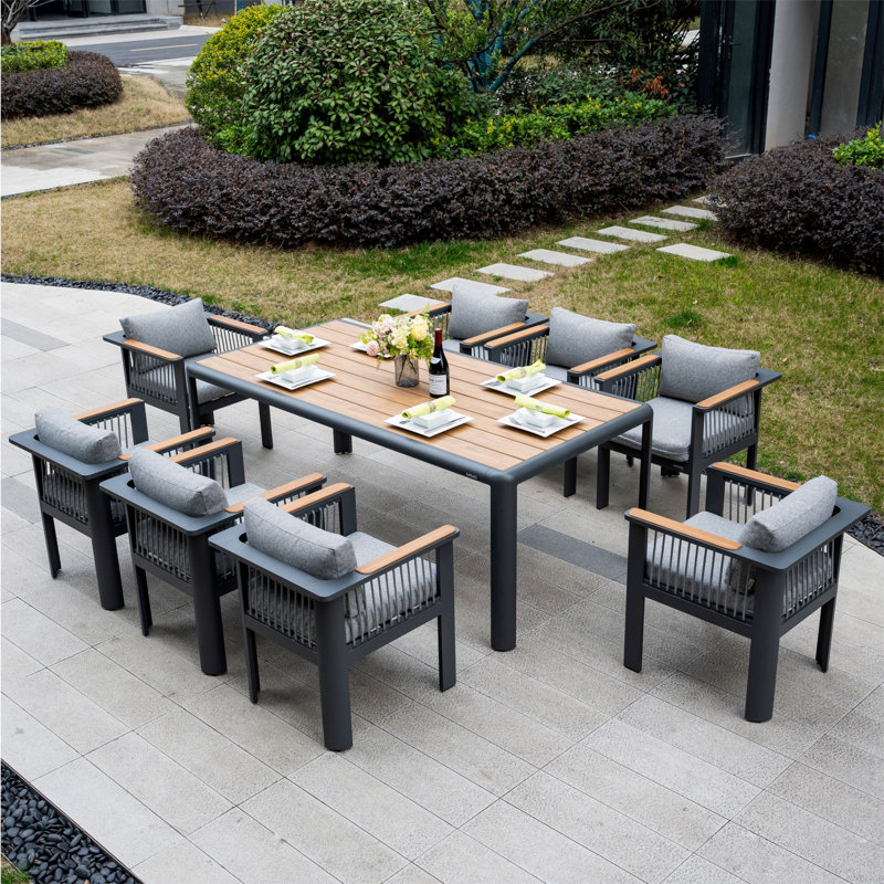 Patio Dining Set with Rectangular Table, 9 Pieces: Table, 8 Chairs