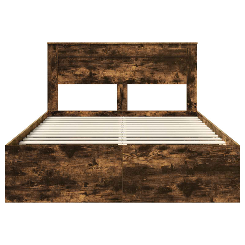 Solid Wood Bed Frame, European Double (140 x 200 cm), Smoked Oak