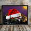Reproduction d'art encadré noir, nature morte, chapeau de père Noël rétro-849413506