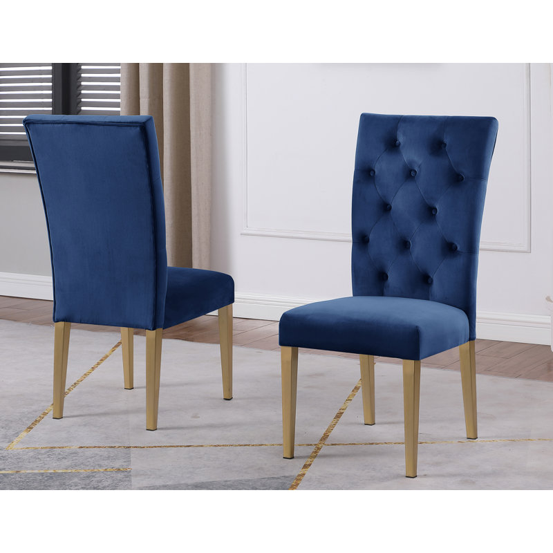 Chaise parsons en velours capitonné Devender, Bleu