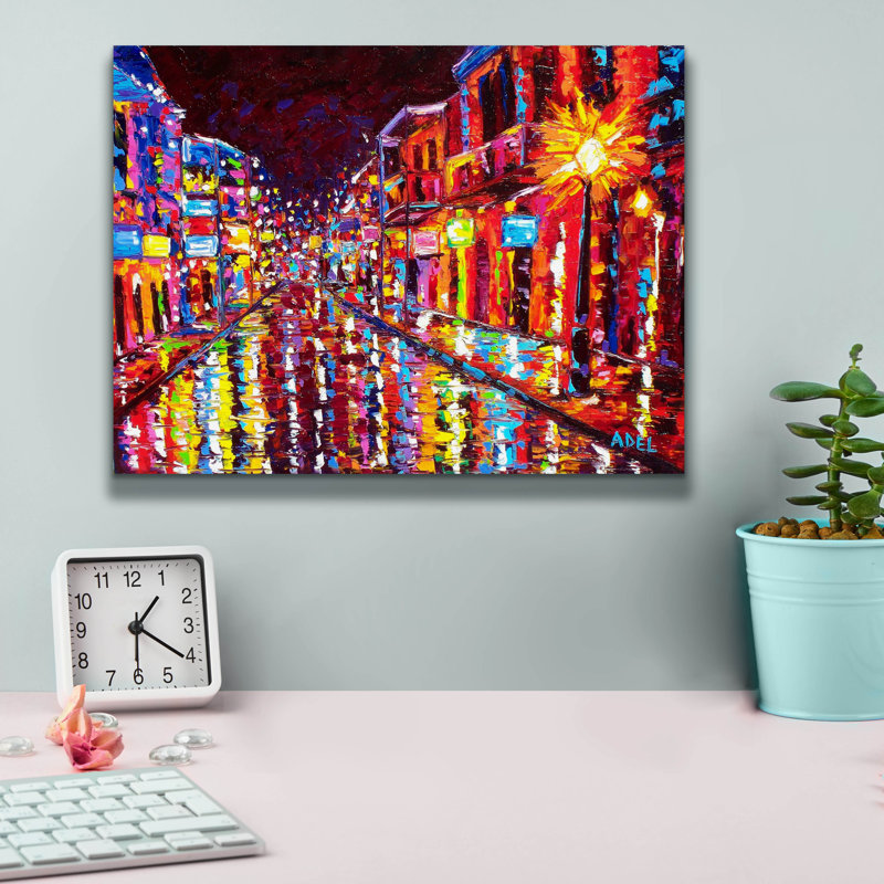  «New Orleans Hot Night Bourbon Street» par ADEL, art mural sur toile, 16 po x 12 po, H 12 po x l 16 po